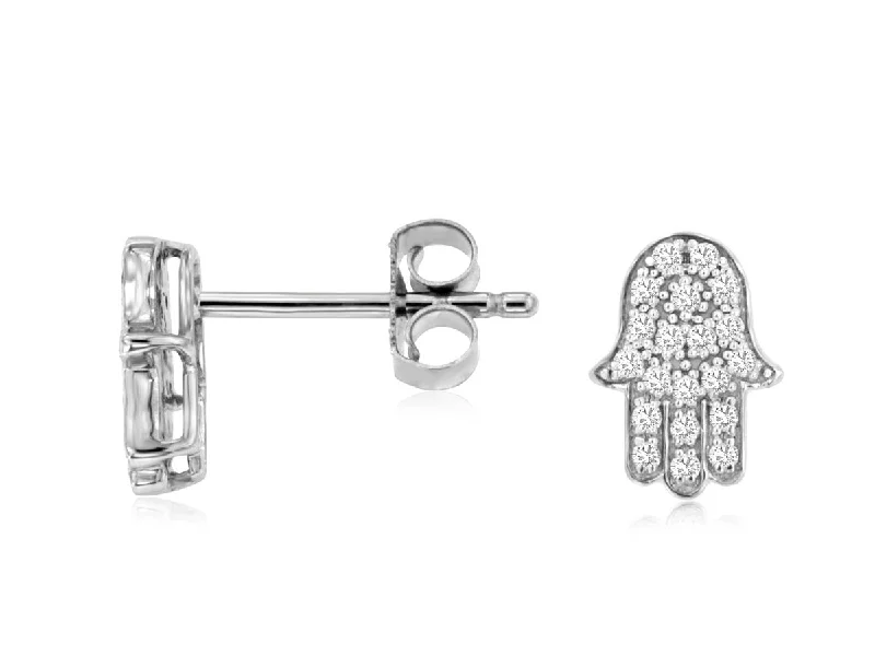 Women’s gold stud earrings-Diamond Hamsa Stud Earrings