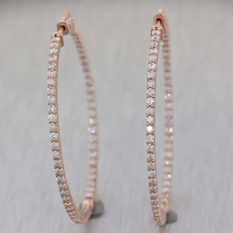 Women’s heart-shaped earrings-Modern Thin 14k Rose Gold 2.36ctw Diamond In & Out Hoops