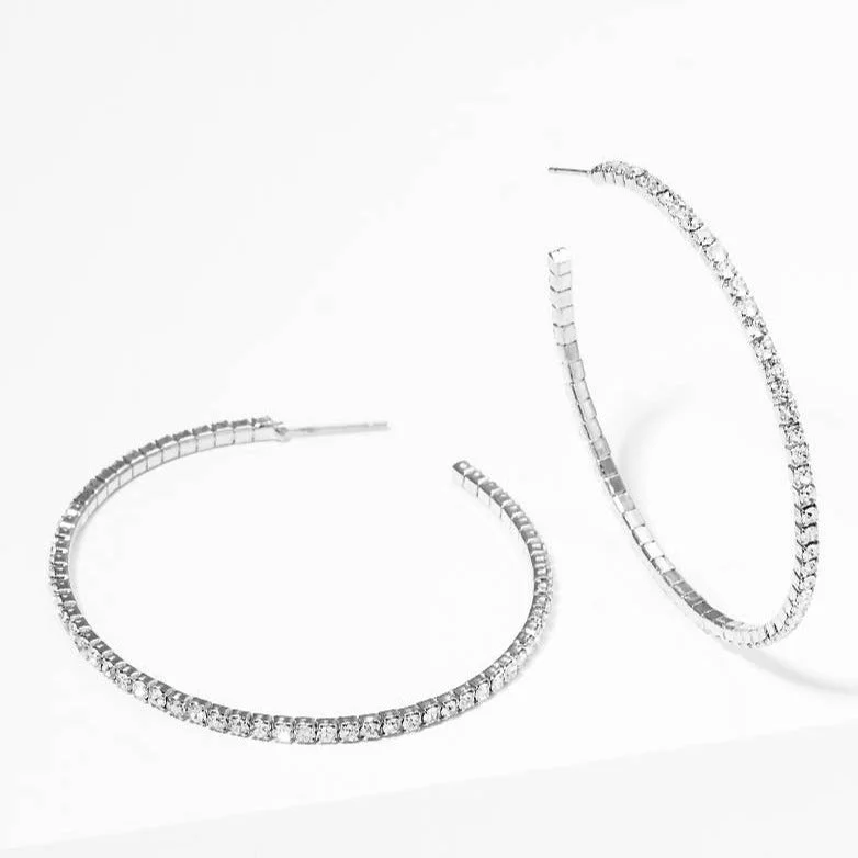 Women’s simple hoop earrings-Silver Large Crystal Hoop Earrings