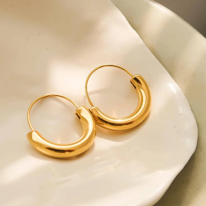 Women’s statement earrings-Mackenzie Non-Tarnish U-Shape Gold Hoop Earring