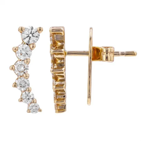 Women’s gold hoop earrings-3-Prong Diamond Ear Crawler Earring