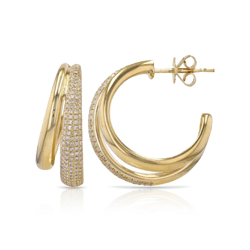 Women’s elegant earrings-Domed Golden Diamond Hoops