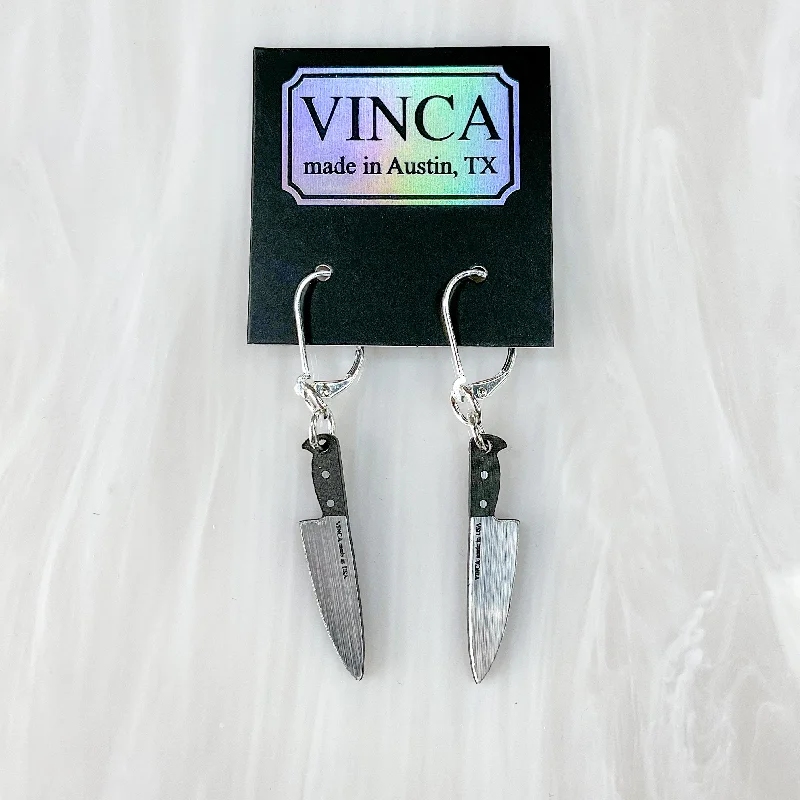 Women’s delicate earrings-Tiny 1” Chef's Knife Dangle Earrings