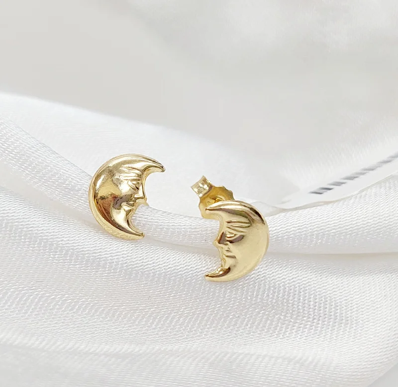 Women’s silver stud earrings-Moon Earrings