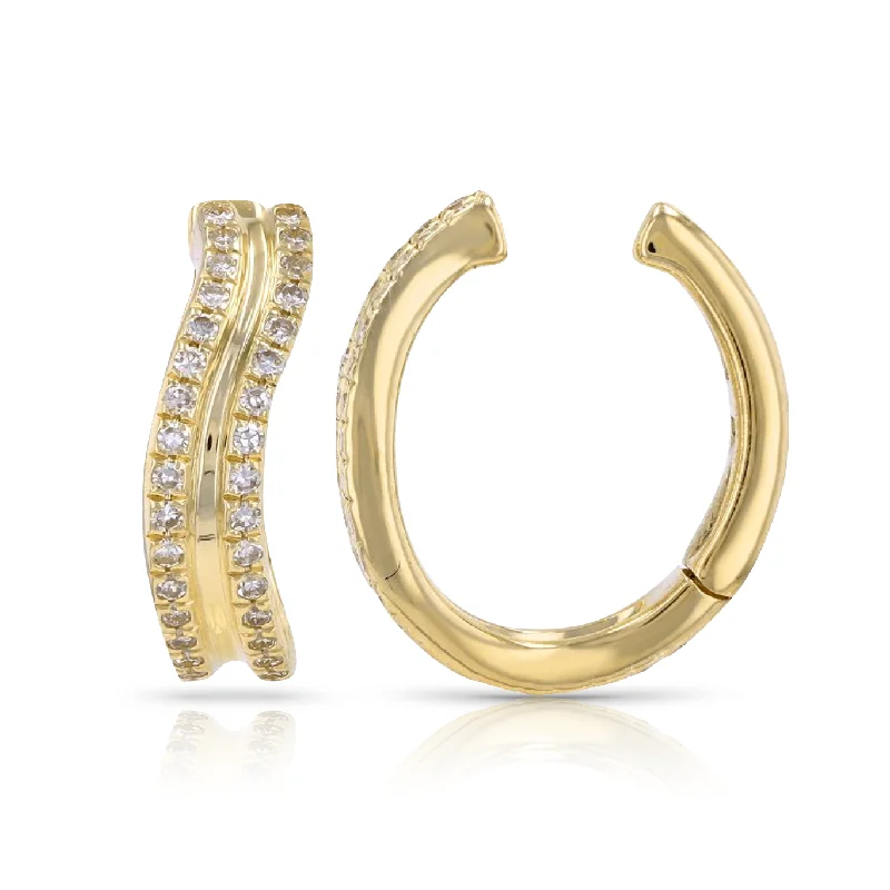 Women’s sapphire earrings-Wavy Diamond Ear Cuff