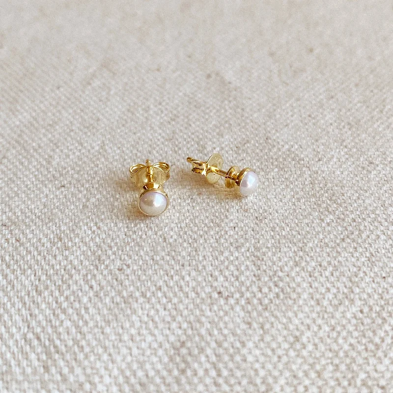 Women’s luxury stud earrings-18k Gold Filled 4mm Simulated Pearl Stud Earrings