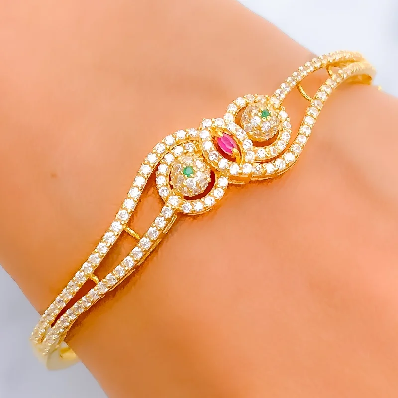 Women’s fashion bracelets-Shimmering Symmetrical 22k Gold CZ Bangle Bracelet