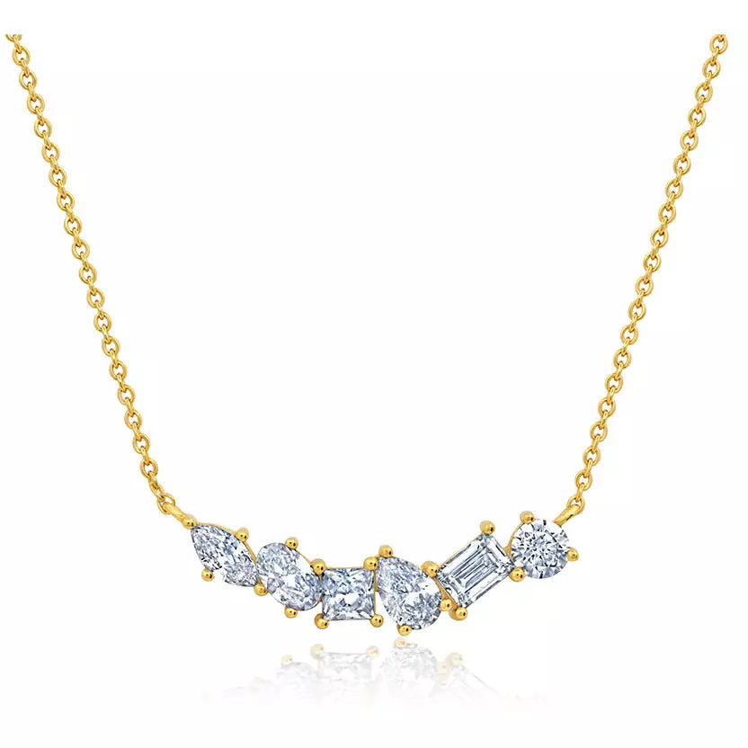 Women’s charm pendant necklaces-CRISLU 6 Multi Cut CZ Bar Necklace 16-18 inches finished in 18kt Yellow Gold