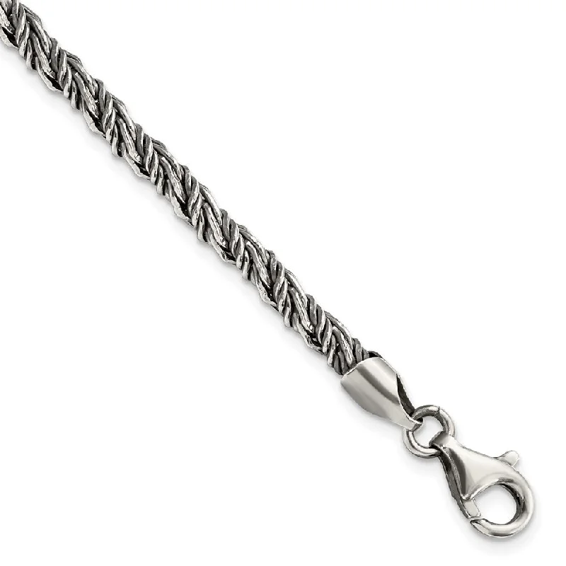 Women’s charm bracelets-Sterling Silver Antiqued Polished Rope Bracelet-WBC-QG5723-8.5