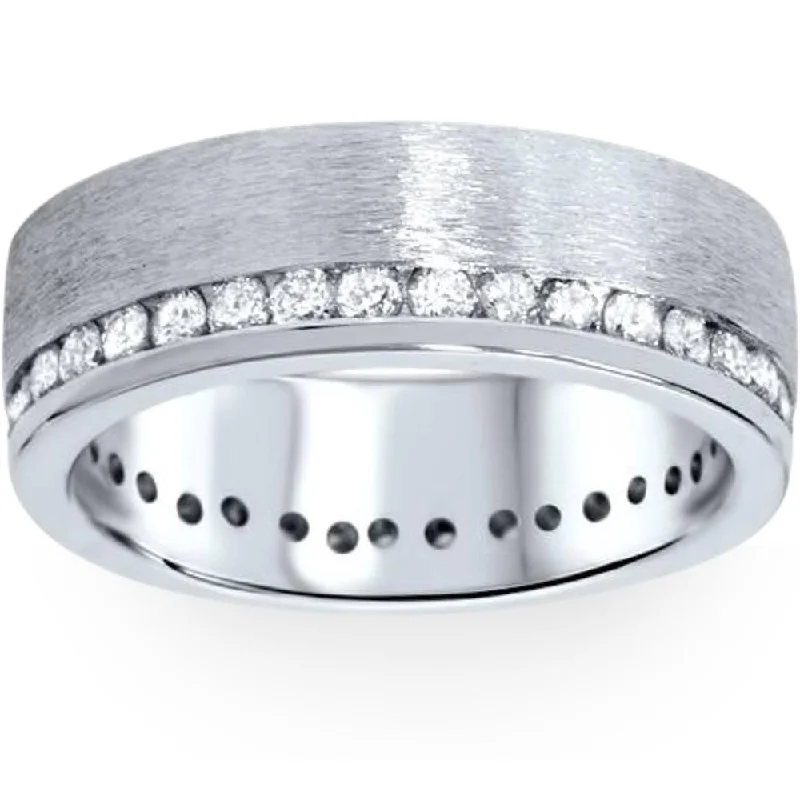 Women’s elegant princess-cut engagement rings-1 1/10ct Diamond Eternity Wedding Ring Brushed 14K Band