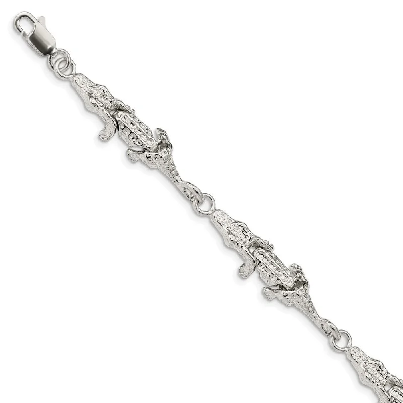 Women’s matching bracelet sets-Sterling Silver Alligator Bracelet-WBC-QA9-7