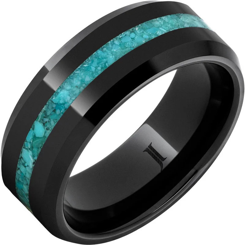 Women’s gold diamond rings-Black Diamond Ceramic™ Ring with Turquoise Inlay