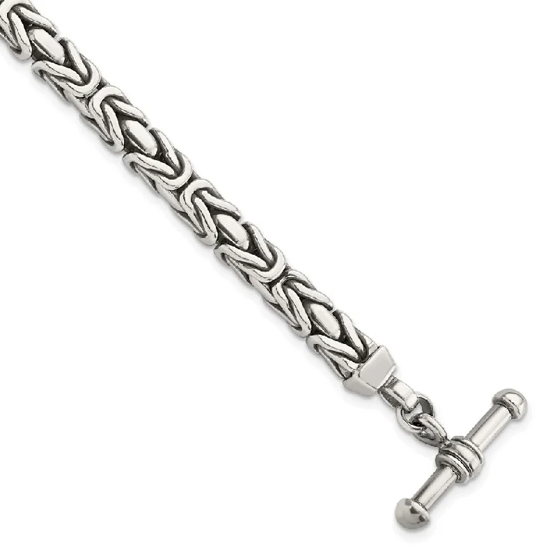 Women’s luxury bracelets-Sterling Silver Antiqued Square Byzantine Toggle Bracelet-WBC-QG5852-8.5