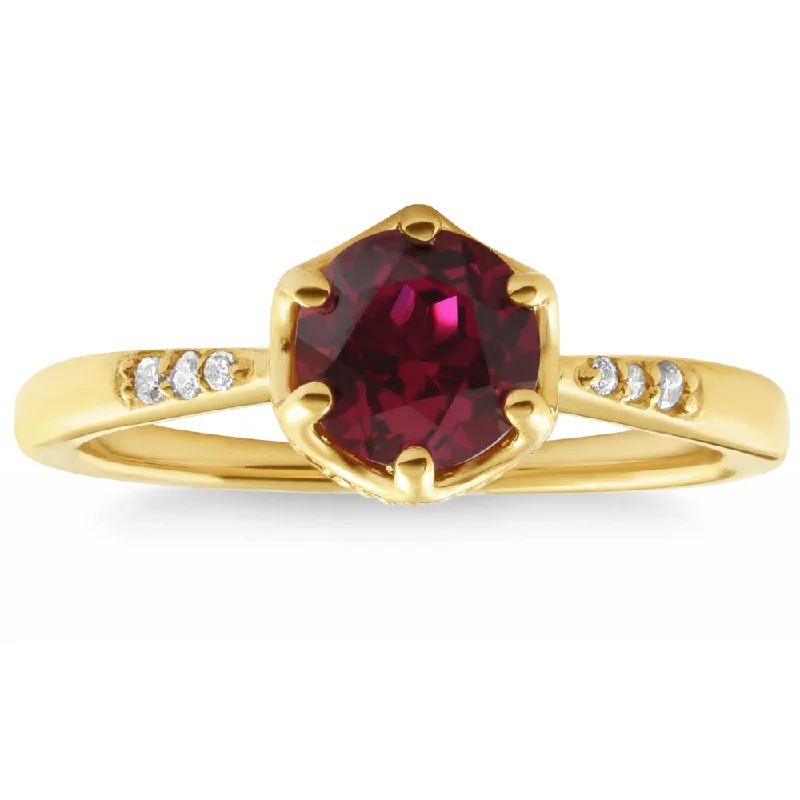 Women’s chic engagement rings-3/4Ct Ruby & Diamond Ring 10k Yellow Gold Lab Grown