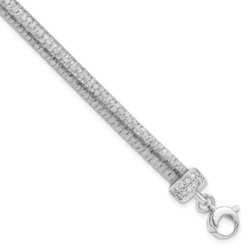 Women’s adjustable bangle bracelets-925 Sterling Silver Rhodium-plated Cubic Zirconia Bracelet, 7" w/1in Extender