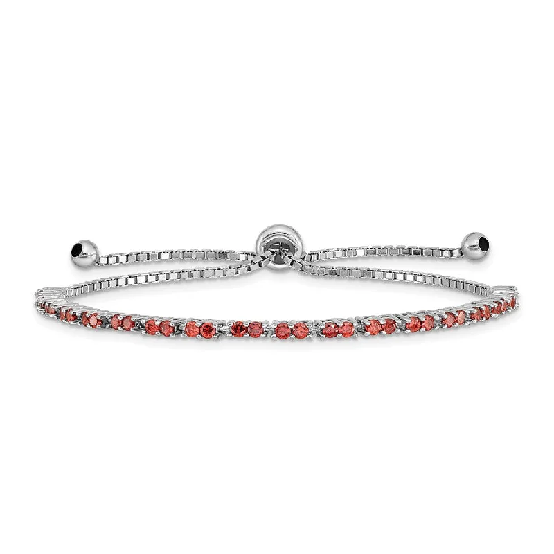 Women’s fashion bracelets-Sterling Silver Rhod-plated January Red CZ Adjustable Bracelet-WBC-QG4757JAN