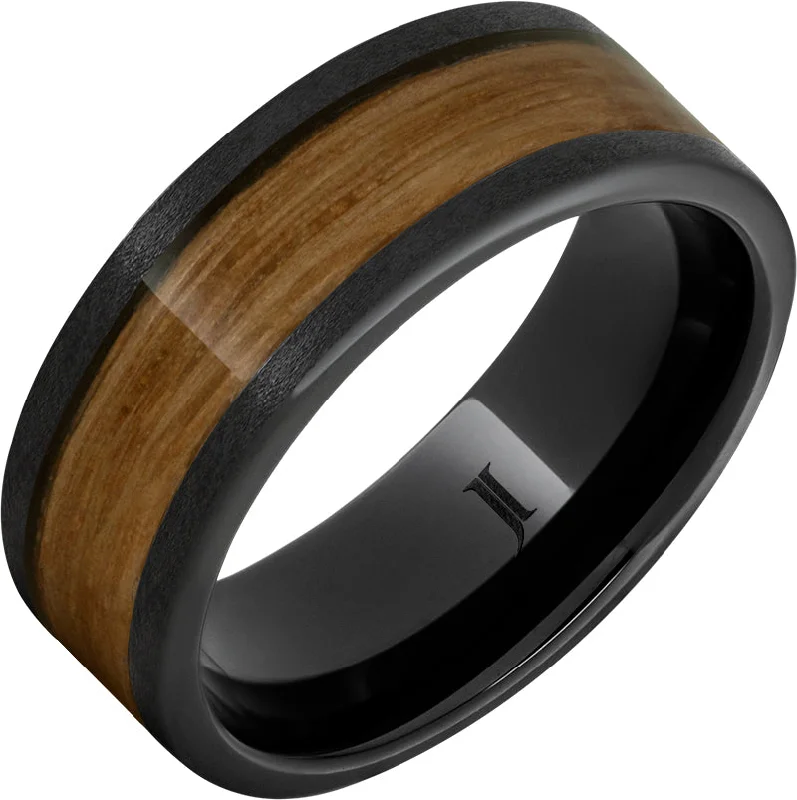 Women’s gold stackable rings-Barrel Aged™ Black Diamond Ceramic™ Ring with Single Malt Inlay and Stone Finish