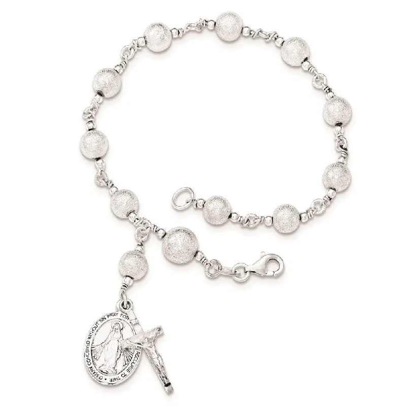 Women’s bridal bracelet sets-Sterling Silver Polished Laser-cut Rosary Bracelet-WBC-QH5137-7.75