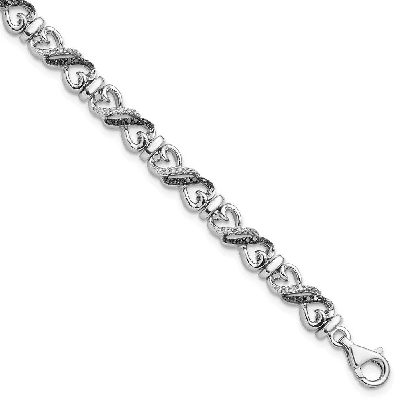 Women’s eternity bracelets-Sterling Silver Black & White Diamond Bracelet-WBC-QDX1214