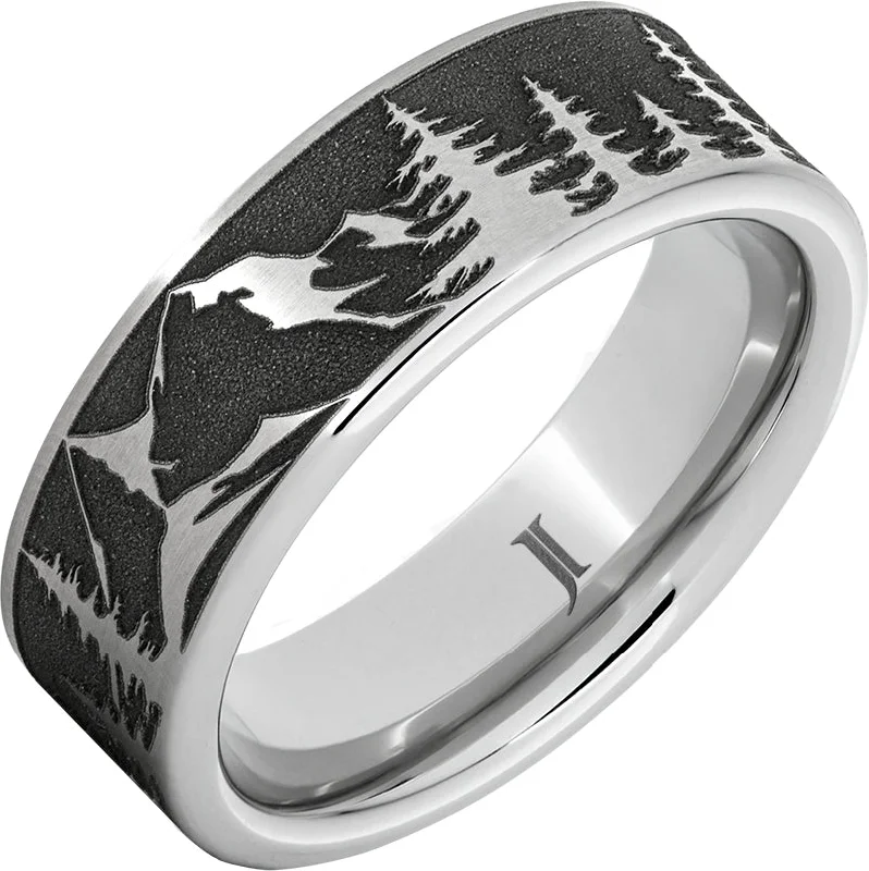 Women’s wedding anniversary rings-Serinium® Mountain Pine Forest Scene Ring