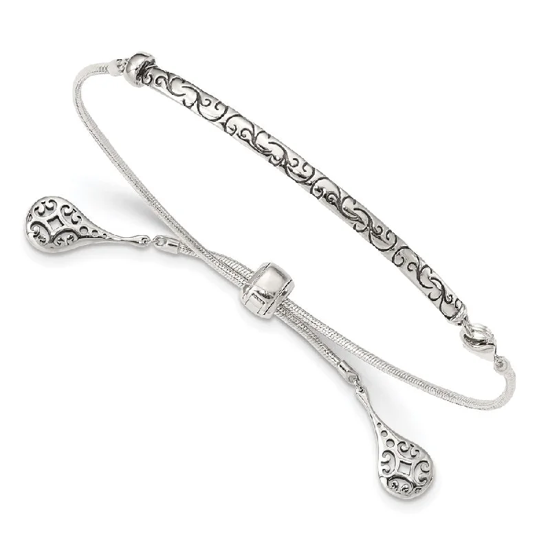 Women’s vintage bracelets-Sterling Silver Filigree Drops Adjustable Bracelet-WBC-QG3638