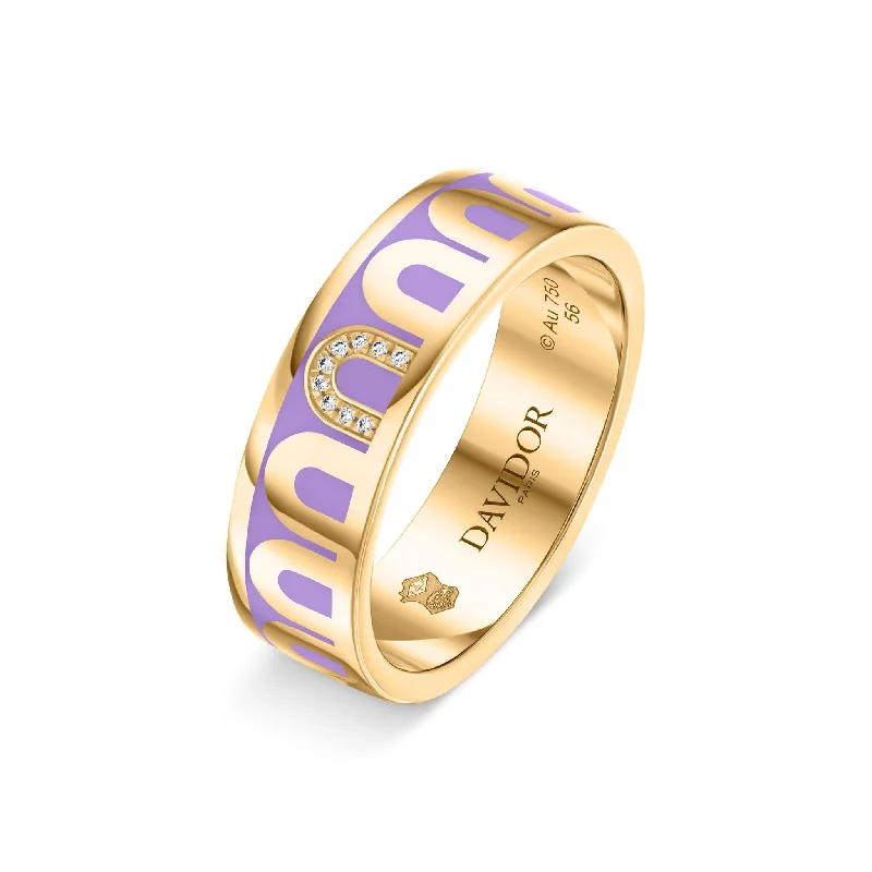 Women’s rose gold diamond rings-L’Arc de DAVIDOR Ring MM, 18k Yellow Gold with Lavande Lacquered Ceramic and Porta Simple Diamonds