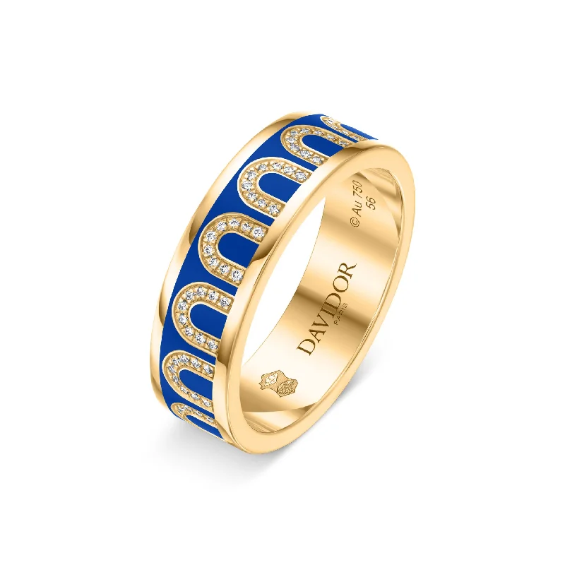 Women’s wedding anniversary rings-L'Arc de DAVIDOR Ring MM, 18k Yellow Gold with Riviera Lacquered Ceramic and Arcade Diamonds