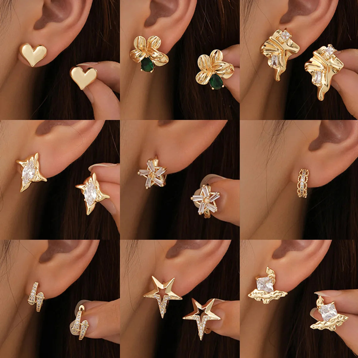 Women’s luxury rings-1 Pair Simple Style Geometric Plating Inlay Copper Zircon Ear Cuffs