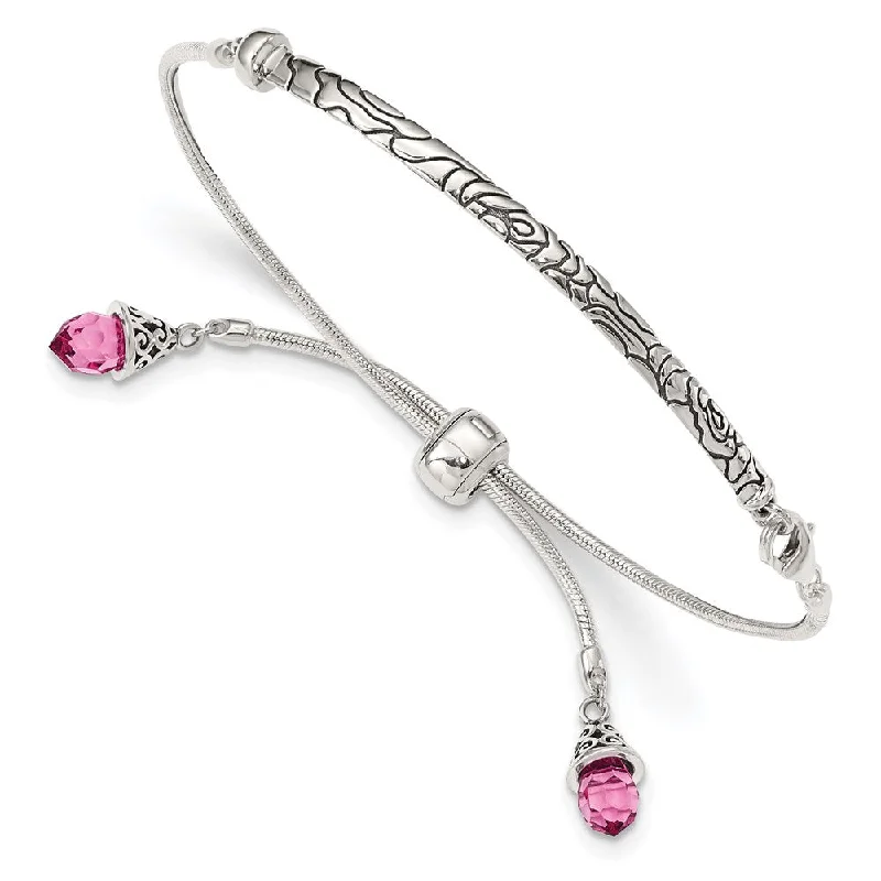 Women’s floral bracelets-Sterling Silver Pink Swarovski Crystal Briolette Adjustable Bracelet-WBC-QG3635