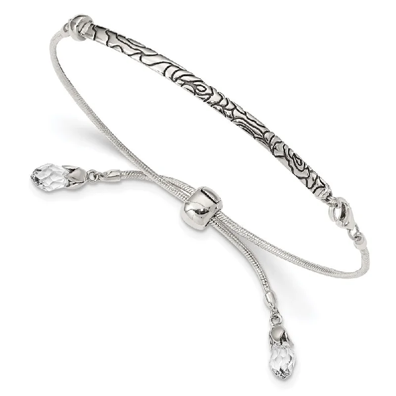 Women’s charm bangle bracelets-Sterling Silver Reflections Clear Swarovski Crystal Adj. Bracelet-WBC-QG3501