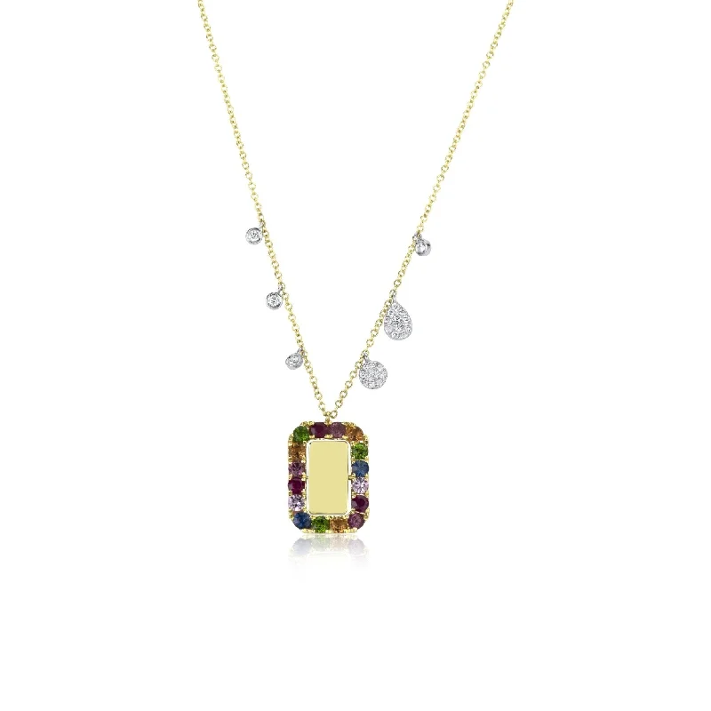 Women’s star-shaped necklaces-Meira T Yellow Gold Rainbow  Square Necklace