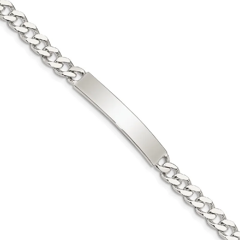 Women’s designer bracelets-Sterling Silver Polished Engraveable Curb Link ID Bracelet-WBC-QID132-7