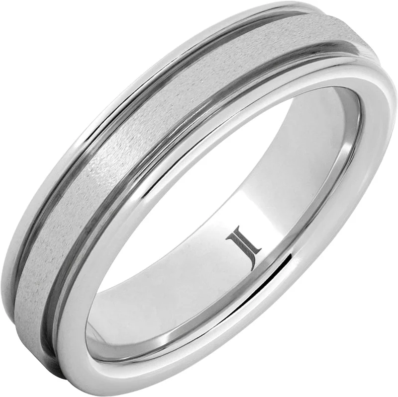 Women’s modern engagement rings-Sernium® Grooved Ring with Stone Finish