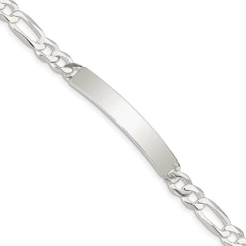 Women’s luxury leather bracelets-Sterling Silver Figaro Link ID Bracelet-WBC-QID187-8.5