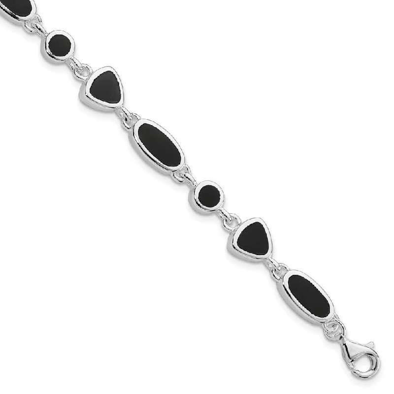 Women’s chunky cuff bracelets-Sterling Silver Onyx Bracelet-WBC-QG912-8