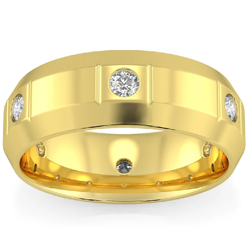 Women’s engagement rings with fancy diamonds-Men's 3/4Ct Round Cut Diamond Polished 8mm Wedding Ring Gold Lab Grown