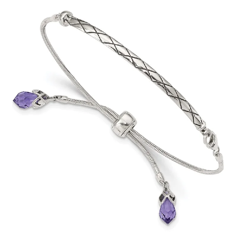 Women’s fashion bangles-Sterling Silver Reflections Purple Swarovski Crystal Adj. Bracelet-WBC-QG3500