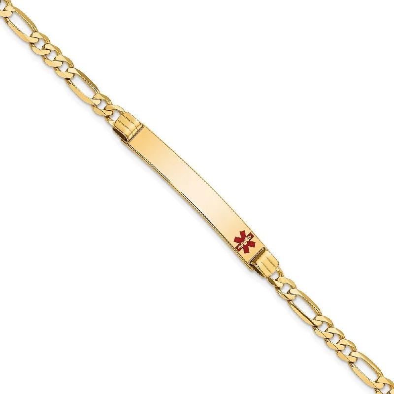 Women’s matching gold bangles-14k Yellow Gold 6.5mm Medical Red Enamel Figaro ID Bracelet, 7"