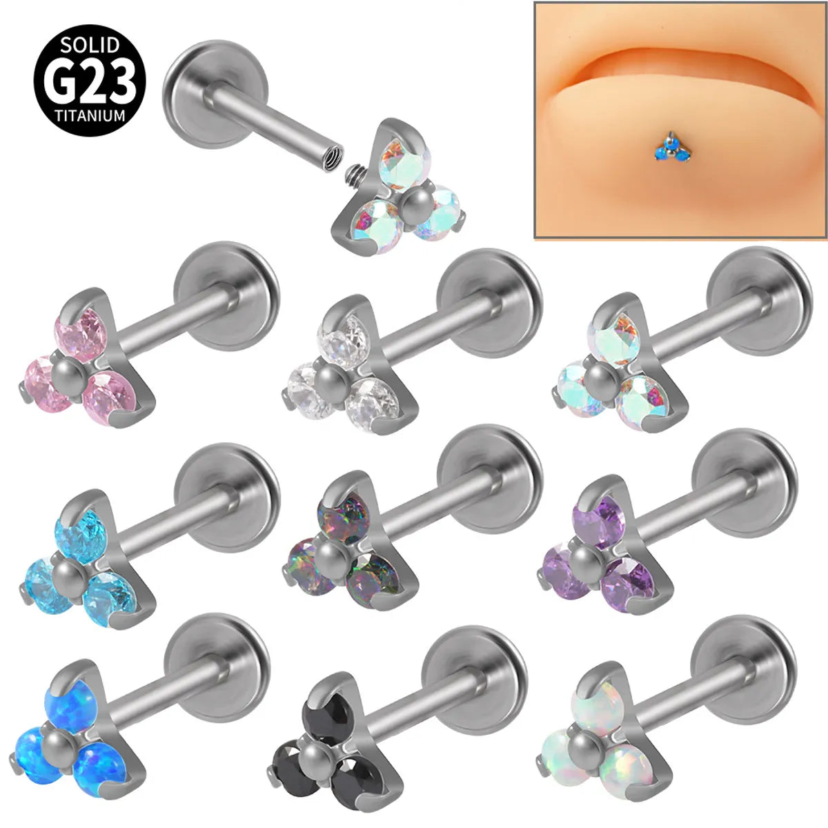 Women’s sapphire rings-1 Piece Simple Style Flower Stainless Steel Plating Inlay Zircon Lip Stud