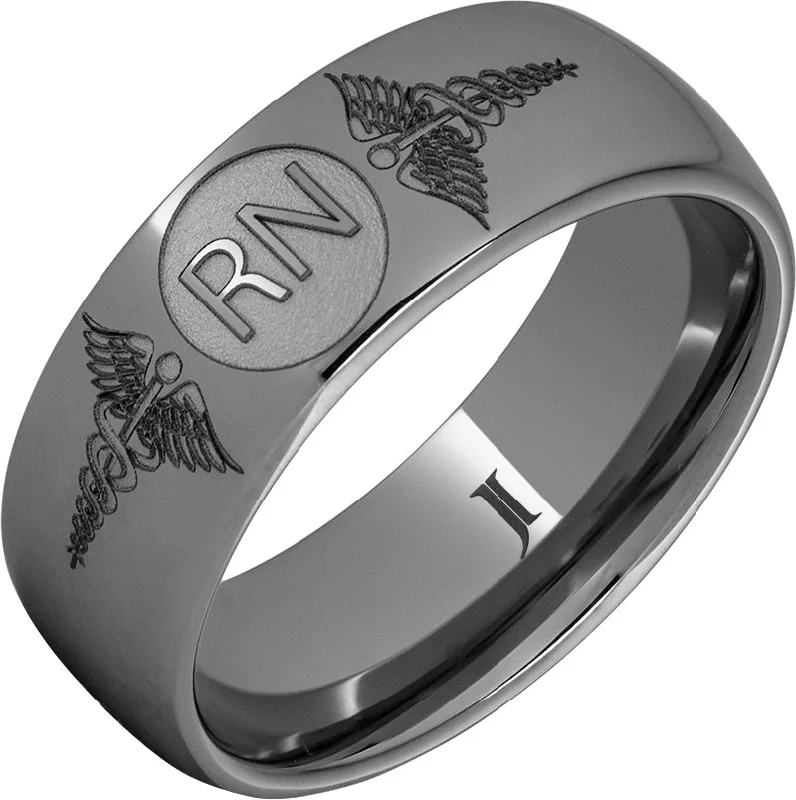 Women’s trendy engagement rings-Rugged Tungsten™ Ring With Caduceus - Registered Nurse