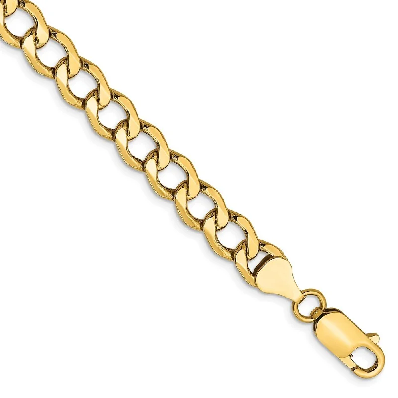 Women’s floral bracelets-14k Yellow Gold 6.5mm Semi-Solid Curb Chain Bracelet, 7"