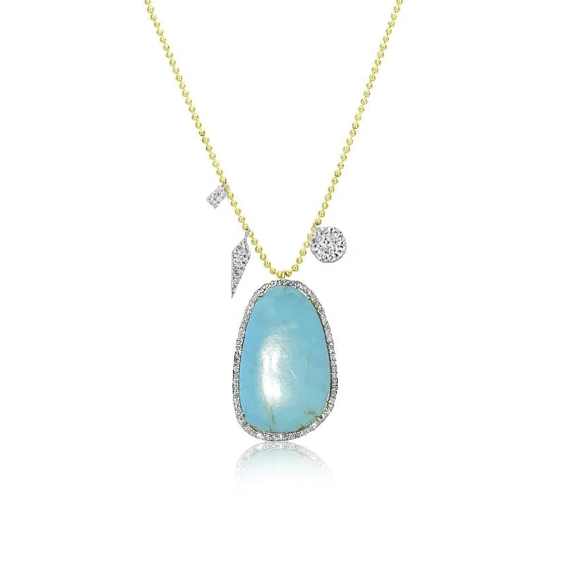 Women’s hand-crafted gemstone necklaces-Meira T  Turquoise & Diamond Spot  Necklace