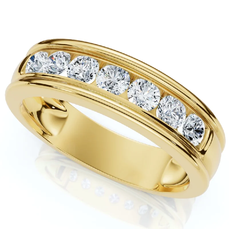 Women’s engagement rings with custom designs-5/8Ct Men's Diamond Channel Set Brushed Wedding Ring 14k Gold Lab Grown