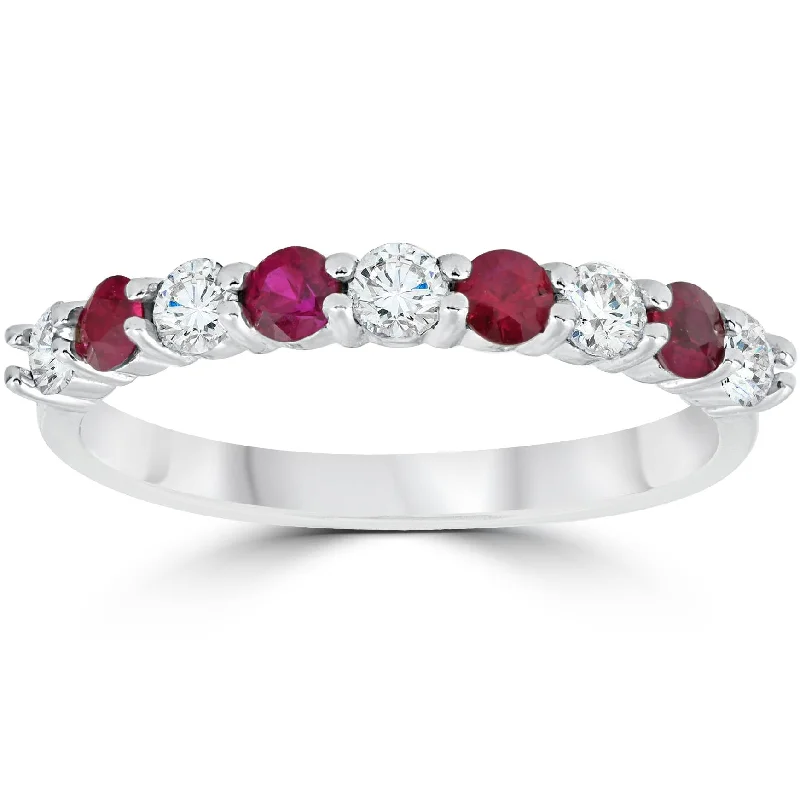 Women’s chunky engagement rings-1/2CT Ruby & Diamond Wedding Ring 10K White Gold