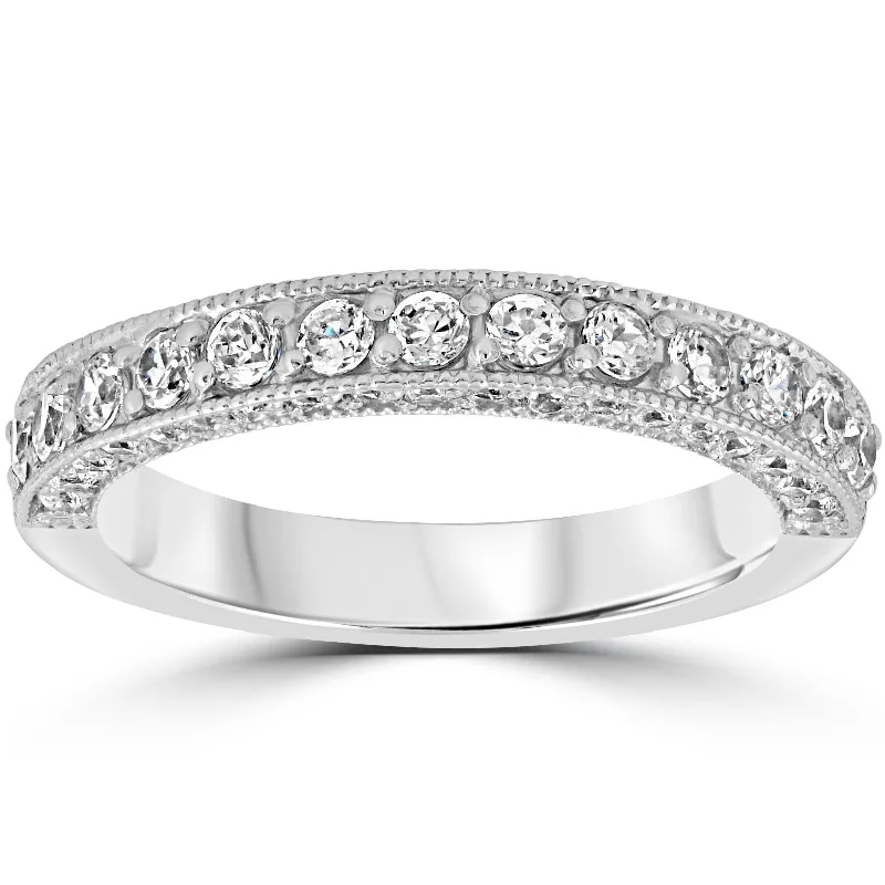 Women’s engagement rings with diamond band-1 1/6ct Diamond Vintage Heirloom Wedding Ring 14K White Gold