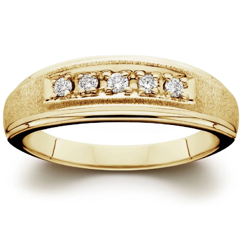 Women’s princess cut engagement rings-Mens 1/6ct 14K Yellow Gold Diamond Wedding Ring Band