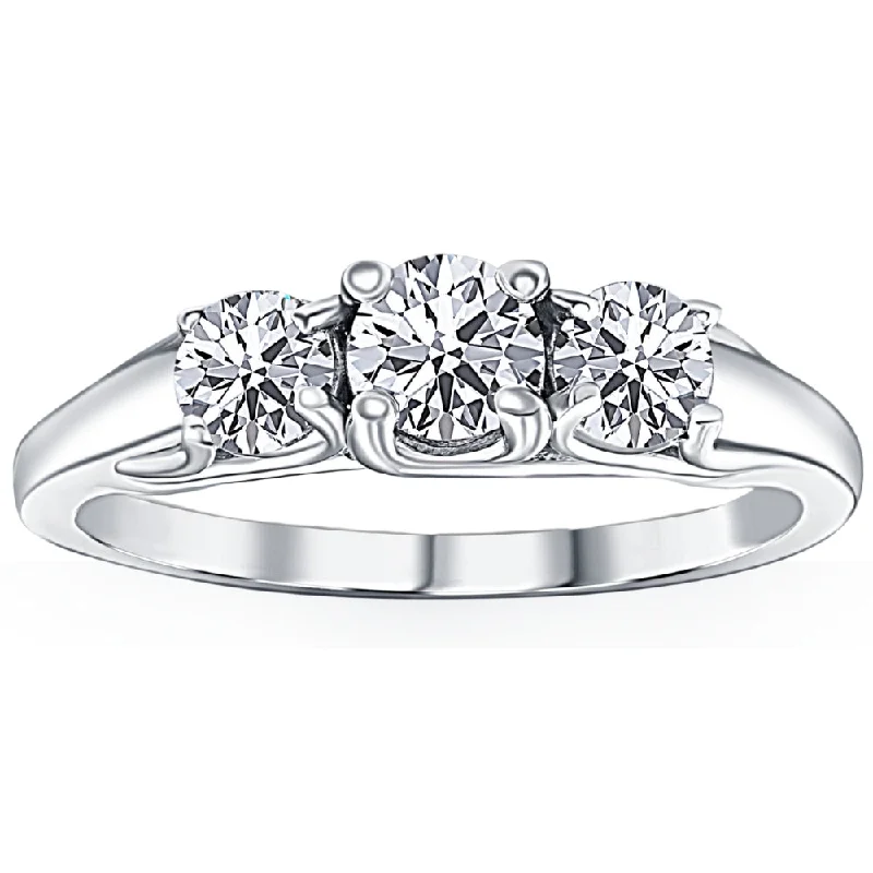 Women’s vintage-style engagement rings-1ct Three Stone Diamond Ring 14K White Gold