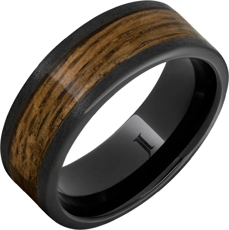 Women’s rose gold stackable rings-Barrel Aged™ Black Diamond Ceramic™ Ring with Bourbon Inlay and Stone Finish