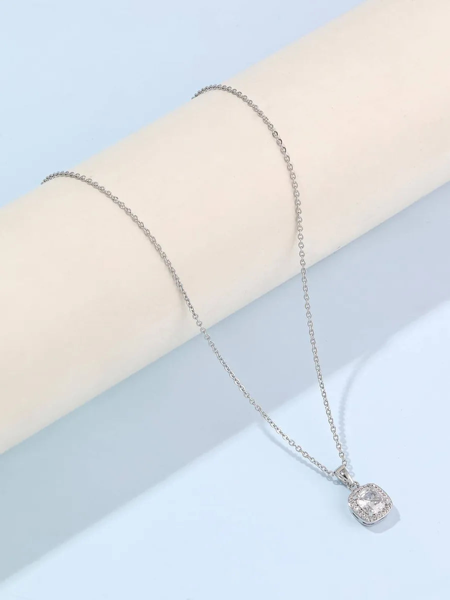 Women’s simple pearl necklaces-Stainless Steel Silver Plated Simple Style Shiny Four Leaf Clover Square Inlay Zircon Pendant Necklace