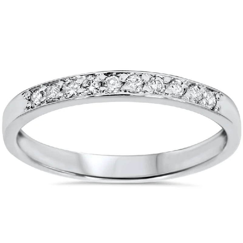 Women’s halo engagement rings-1/4ct Diamond Stackable Wedding Ring 14K White Gold